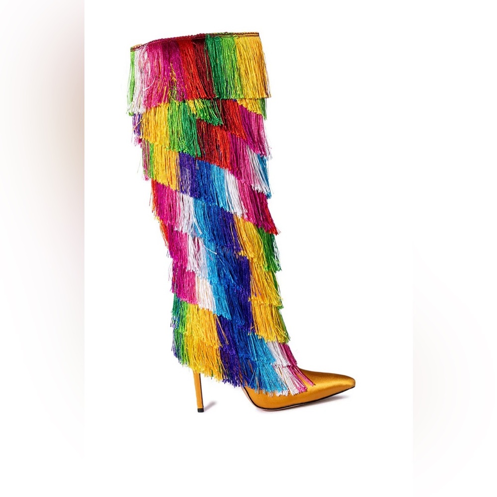 Azalea Wang Pristina Boot with Rainbow Fringe 10 - Picture 2 of 12